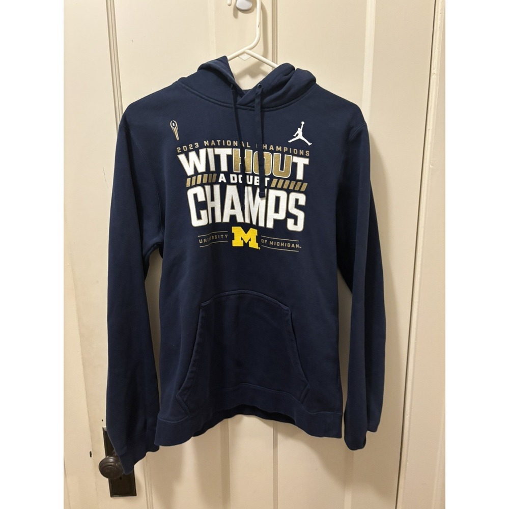 Jordan‎ Michigan Wolverines 2023 National Champions Hoodie Navy Blue Mens M